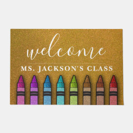 Rainbow Glitter Crayons Teacher Classroom School Deurmat