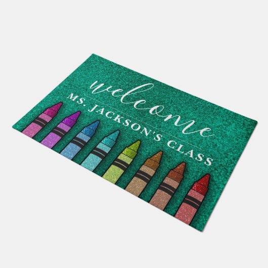 Rainbow Glitter Crayons Teacher Classroom School Deurmat (Schuin)
