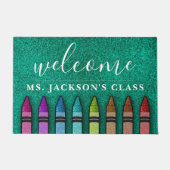 Rainbow Glitter Crayons Teacher Classroom School Deurmat (Voorkant)