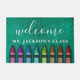 Rainbow Glitter Crayons Teacher Classroom School Deurmat
