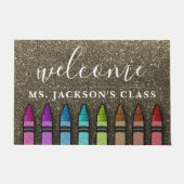 Rainbow Glitter Crayons Teacher Classroom School Deurmat (Voorkant)