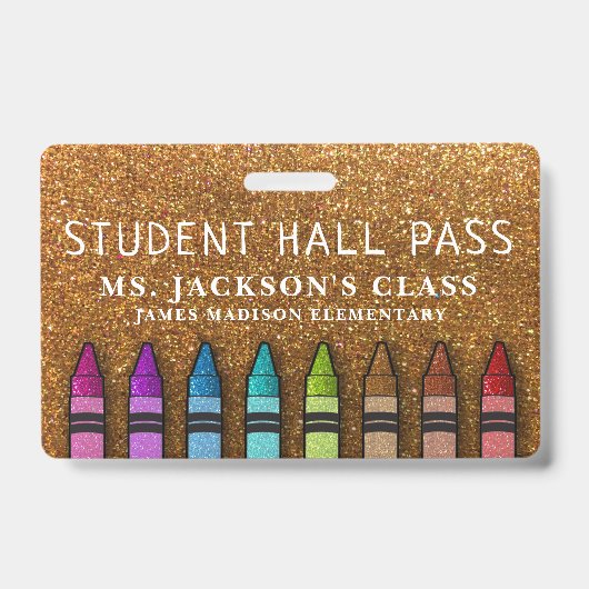 Rainbow Glitter Crayons Teacher School Hall Badge (Voorzijde)