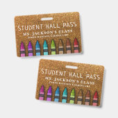 Rainbow Glitter Crayons Teacher School Hall Badge (Voor- en achterkant)