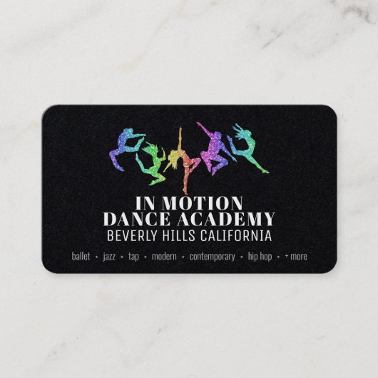 Rainbow Glitter Dance Studio Zwarte Visitekaartjes (Voorkant)