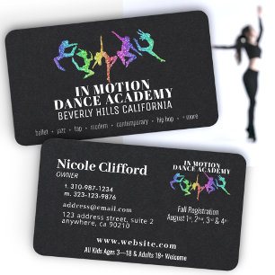 Rainbow Glitter Dance Studio Zwarte Visitekaartjes
