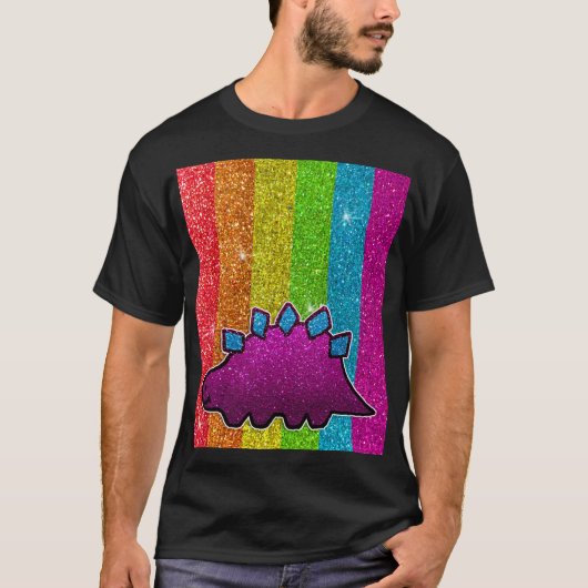 Rainbow Glitter Dinosaur Sparkly LGBT Sparkle Cute T-shirt (Voorkant)
