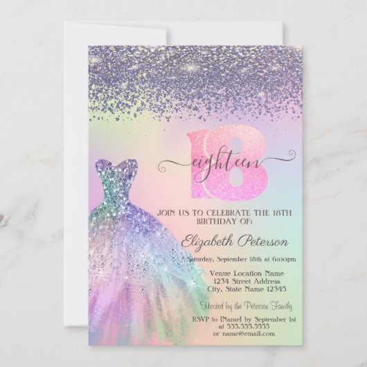 Rainbow Glitter Dress Diamonds 18th Birthday Kaart (Voorkant)