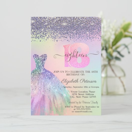 Rainbow Glitter Dress Diamonds 18th Birthday Kaart (Staand voorkant)