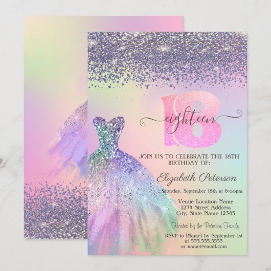 Rainbow Glitter Dress Diamonds 18th Birthday Kaart (Voorkant / Achterkant)