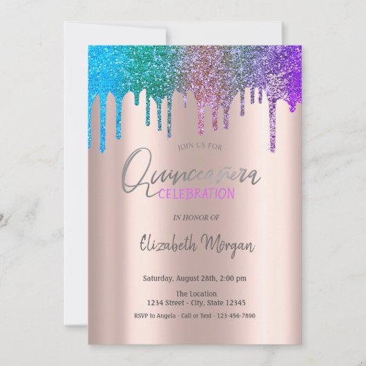 Rainbow Glitter Drift Roos Gold Quinceañera Kaart (Voorkant)