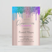 Rainbow Glitter Drift Roos Gold Quinceañera Kaart (Staand voorkant)