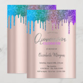 Rainbow Glitter Drift Roos Gold Quinceañera Kaart (Voorkant / Achterkant)
