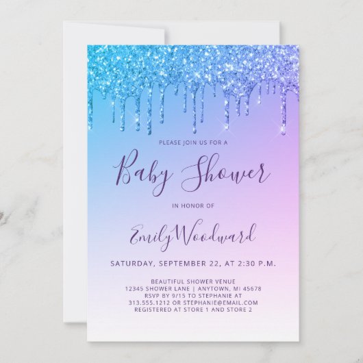 Rainbow Glitter Drip Baby shower Invitation (Voorkant)