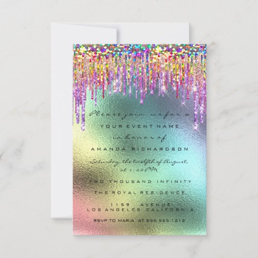 Rainbow Glitter Drip Bridal 16th Unicorn Kaart (Voorkant)
