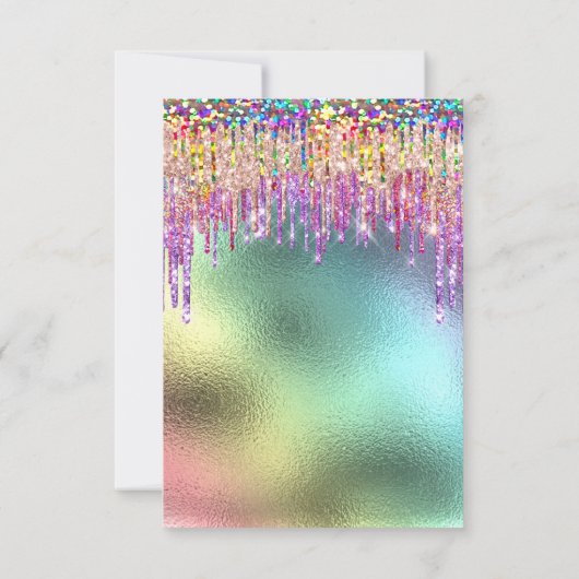 Rainbow Glitter Drip Bridal 16th Unicorn Kaart (Achterkant)