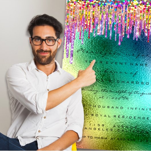 Rainbow Glitter Drip Bridal 16th Unicorn Mermaid Kaart