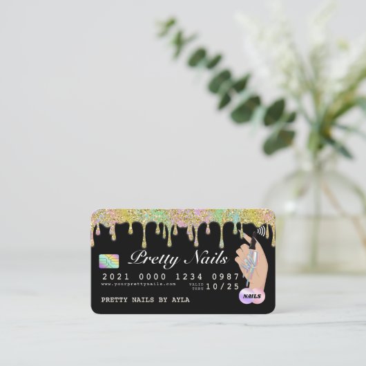 Rainbow Glitter Drip Holographic Nail Tech Credit  Visitekaartje (Staand voorkant)
