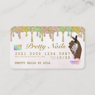 Rainbow Glitter Drip Holographic Nail Tech Credit  Visitekaartje