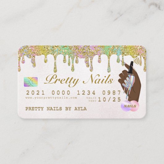 Rainbow Glitter Drip Holographic Nail Tech Credit  Visitekaartje (Voorkant)