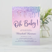 Rainbow Glitter Drip Roze Baby shower Kaart (Staand voorkant)