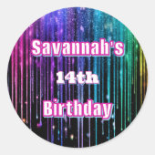 Rainbow Glitter Drip verjaardagsfeestje Ronde Sticker (Voorkant)