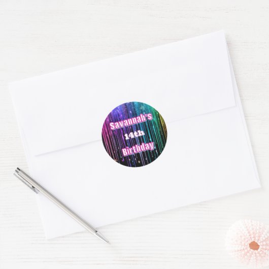 Rainbow Glitter Drip verjaardagsfeestje Ronde Sticker (Envelop)