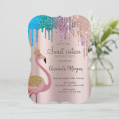 Rainbow Glitter Drips Flamingos Sweet 16 Birthday Kaart (Staand voorkant)