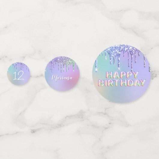 Rainbow Glitter Drips Meisje Verjaardagsfeest Confetti (Achterkanten)