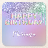 Rainbow Glitter Drips Meisje Verjaardagsfeest Kartonnen Onderzetters (Voorkant)