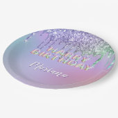 Rainbow Glitter Drips Meisje Verjaardagsfeest Papieren Bordje (Gekanteld)