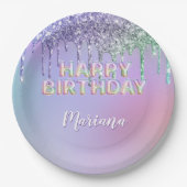 Rainbow Glitter Drips Meisje Verjaardagsfeest Papieren Bordje (Voorkant)