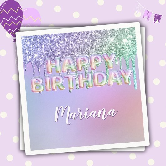 Rainbow Glitter Drips Meisje Verjaardagsfeest Servet