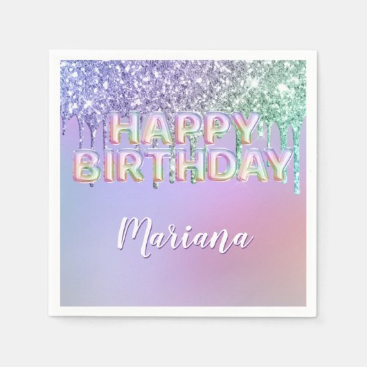 Rainbow Glitter Drips Meisje Verjaardagsfeest Servet (Voorkant)