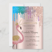 Rainbow Glitter druist roze flamingos Quinceañera Kaart (Voorkant)