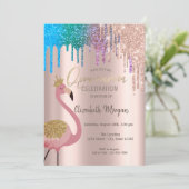 Rainbow Glitter druist roze flamingos Quinceañera Kaart (Staand voorkant)