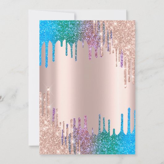 Rainbow Glitter druist roze flamingos Quinceañera  Kaart (Achterkant)