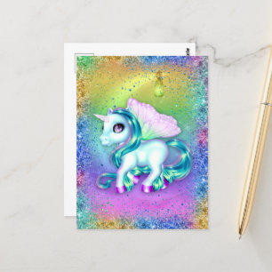 Rainbow Glitter en Moon Unicorn Briefkaart