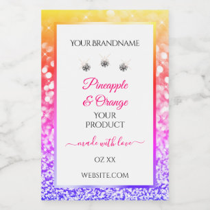 Rainbow Glitter en White Product Packaging Labels Voedselcontainer Etiket