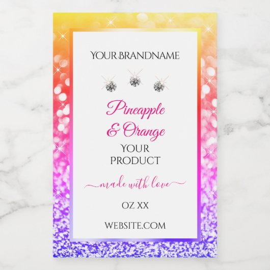 Rainbow Glitter en White Product Packaging Labels Voedselcontainer Etiket (Enkel label)