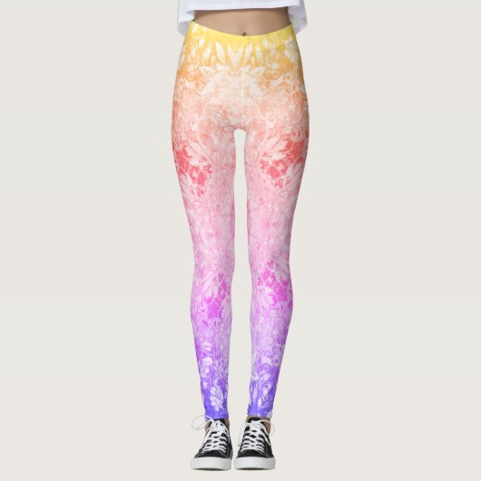 Rainbow Glitter Floral Pattern Leggings (Voorkant)