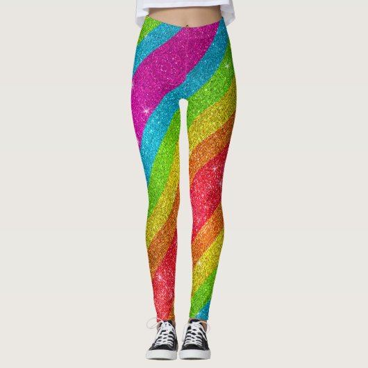 Rainbow Glitter Gay Pride Flag LGBTQ Sparkles Leggings (Voorkant)