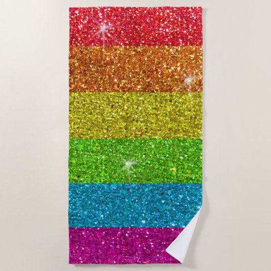 Rainbow Glitter Gay Pride Flag LGBTQ Sparkles Strandlaken (Voorkant)