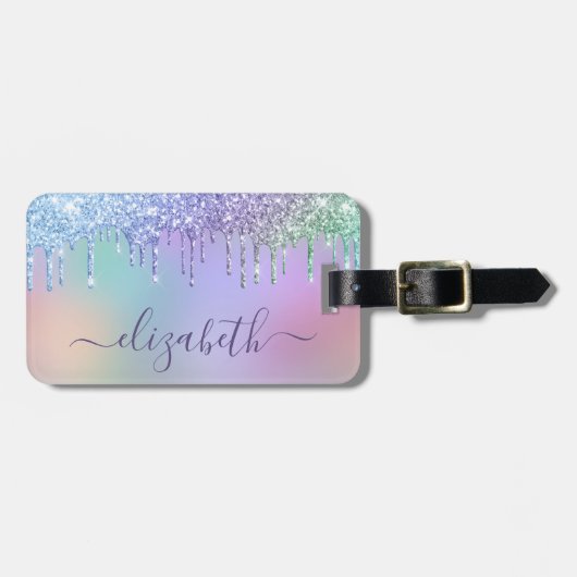 Rainbow Glitter, gepersonaliseerd Bagagelabel (Voorkant horizontaal)