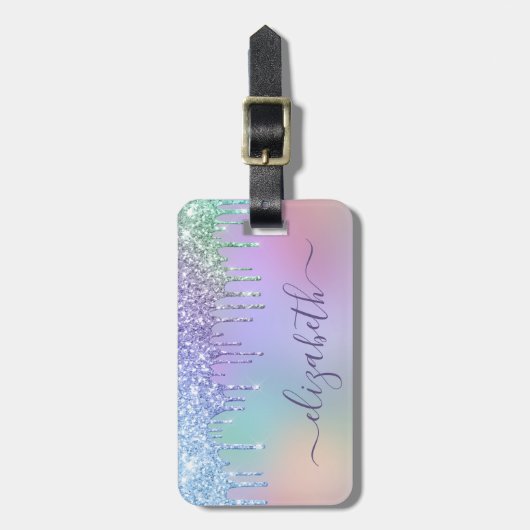 Rainbow Glitter, gepersonaliseerd Bagagelabel (Voorkant verticaal)