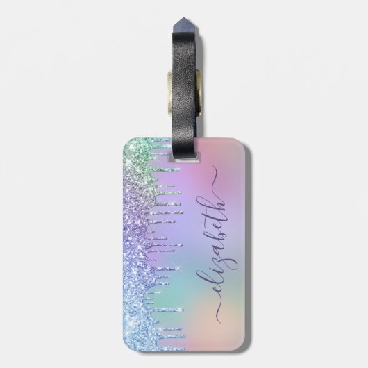 Rainbow Glitter, gepersonaliseerd Bagagelabel (Achterkant verticaal)