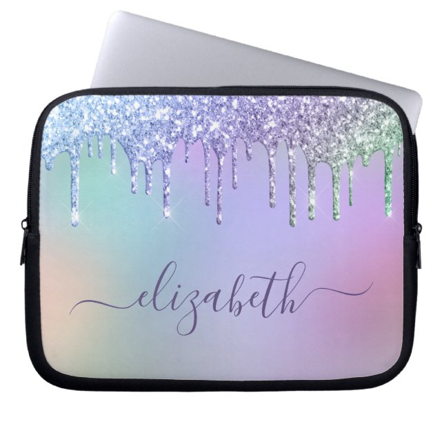 Rainbow Glitter, gepersonaliseerd Laptop Sleeve (Voorkant)