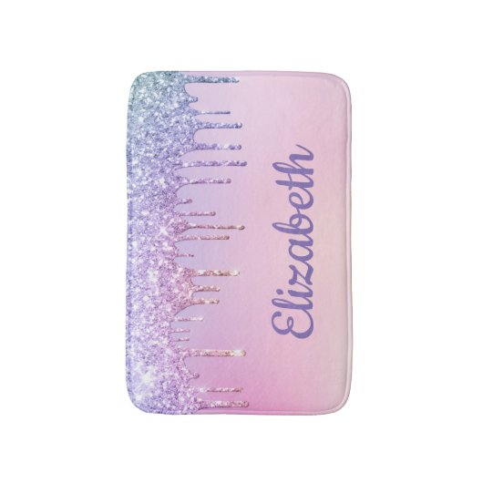 Rainbow Glitter Gepersonaliseerd Meisje Badmat (Voorkant Verticaal)