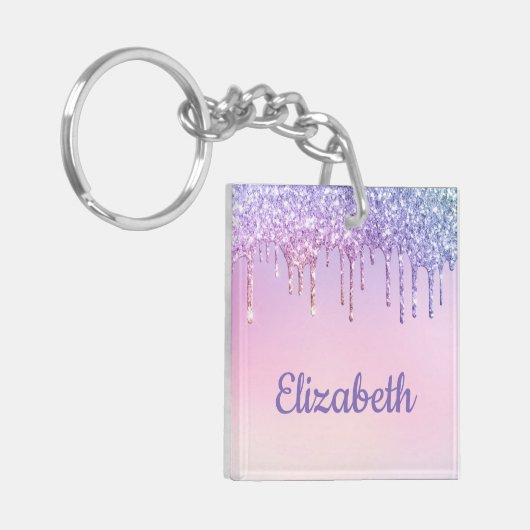 Rainbow Glitter Gepersonaliseerde Sleutelhanger (Voorkant Links)