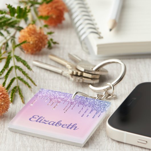 Rainbow Glitter Gepersonaliseerde Sleutelhanger (Voorkant Rechts)