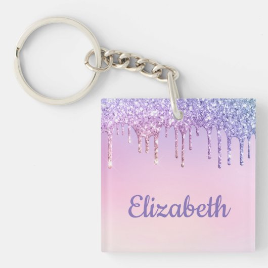 Rainbow Glitter Gepersonaliseerde Sleutelhanger (Voorkant)